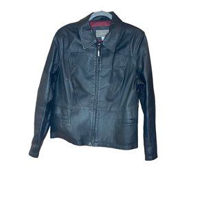 Croft & Barrow Black Leather Full Zip Lined Jacket Sz L